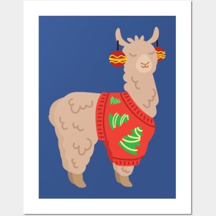 Llama with Ugly Christmas Sweater Posters and Art